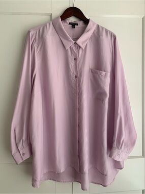 Eileen Fisher 100% Silk Crepe classic collar Lavender Button-Down Blouse 3XL